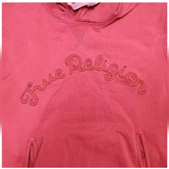 True Religion Red Maroon Pullover Pocket Logo Hoodie Sweatshirt  Size Medium - Picture 2 of 6